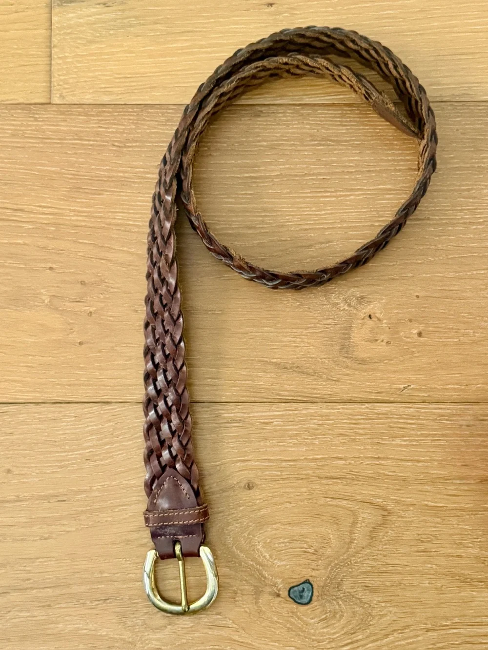 Vintage 90s Braided Leather Belt Brown Preppy Country Club Coastal Size 32